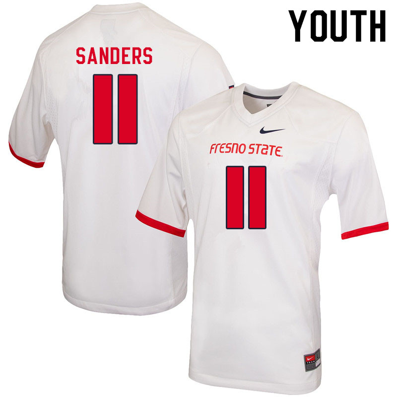 Youth #11 Cale Sanders Fresno State Bulldogs College Football Jerseys Sale-White - Click Image to Close